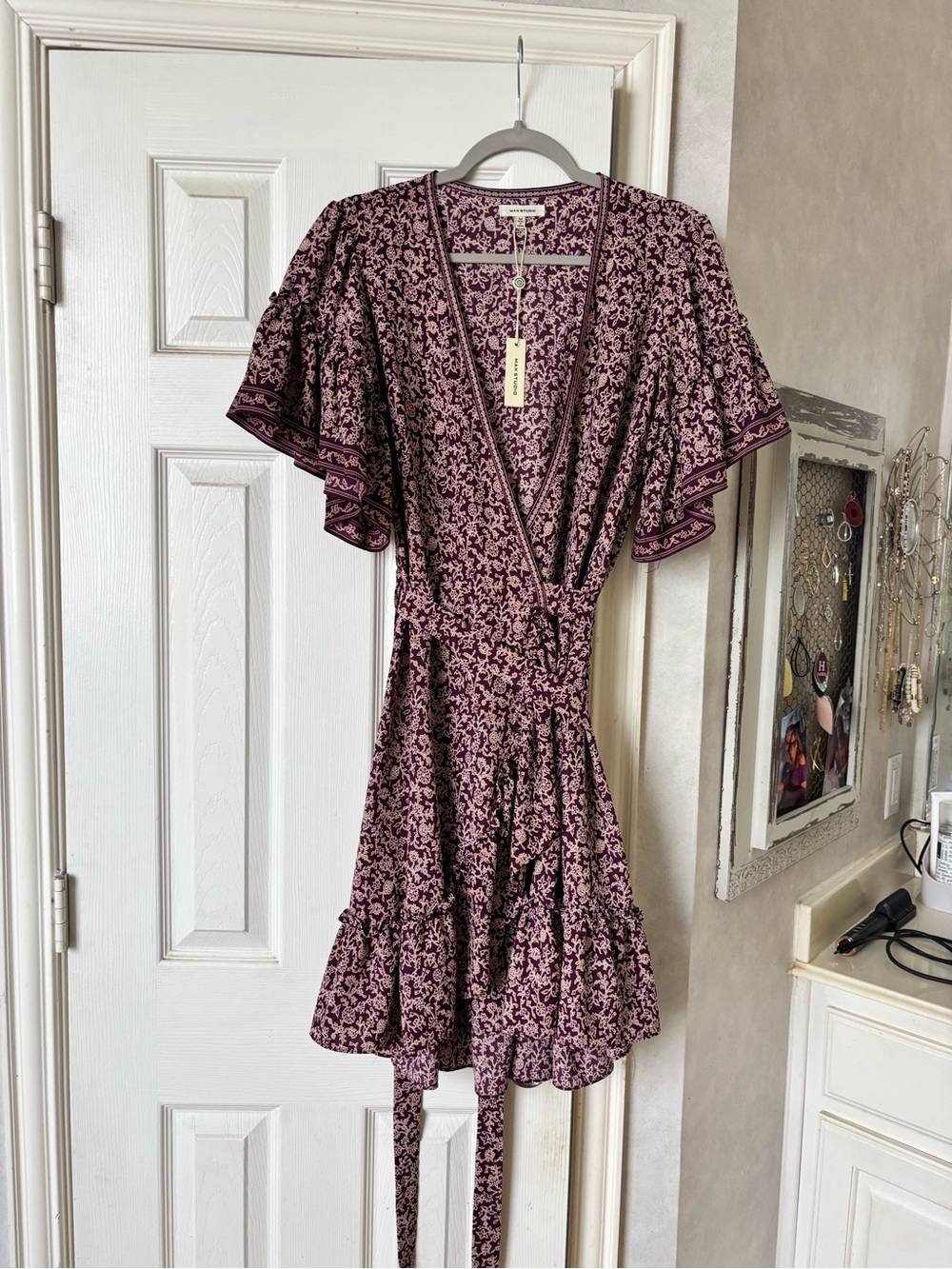 Max Studio Plum Floral Wrap Mini Dress